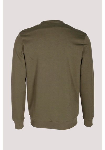 Erkek Sweatshirt Haki Monogram Desenli Logo Detaylı Relaxed Fit Crewneck Ncs Jeans 1625 Haki