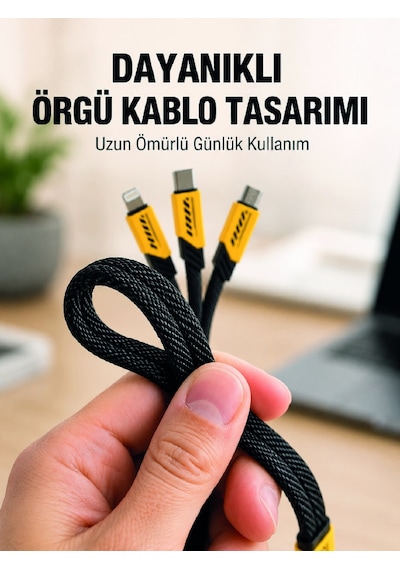 Usb 3'ü 1 Arada Şarj Kablosu 240w Pd Destekli Çoklu Şarj Kablosu 3855796