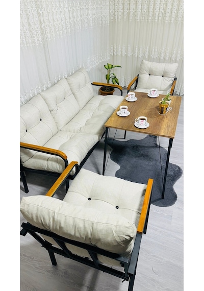 Madame Home Açelya Balkon, Bahçe, Cafe - Salon - Metal Kanepe Koltuk Takımı 3+1+1 + Masa Krem Madame Home Açelya Balkon, Bahçe, Cafe - Salon - Metal Kanepe Koltuk Takımı 3+1+1 + Masa Krem