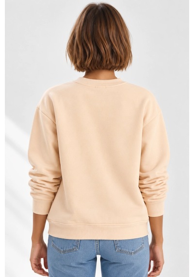 Mevese Kadın Fiyonk Nakışlı Kurdele Aksesuarlı Sweatshirt - Üç İplik Şardonlu Sıcak Tutan Üst - Bej Mevese Kadın Fiyonk Nakışlı Kurdele Aksesuarlı Sweatshirt - Üç İplik Şardonlu Sıcak Tutan Üst - Bej