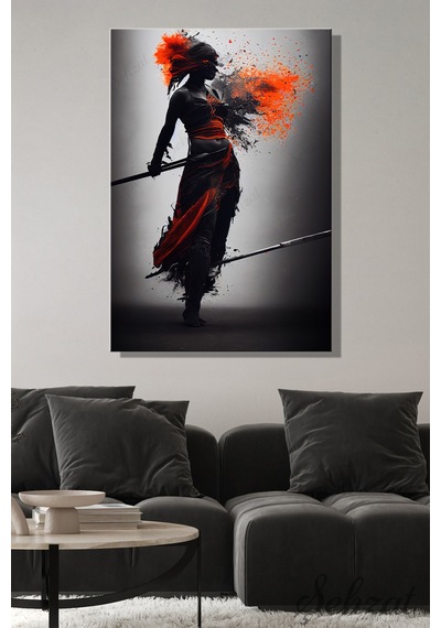Duvar Tablosu Modern Dikey Kanvas Tekli Salon Mutfak Yatak Odası Ofis Savaşçı Kadın 3d Ninja