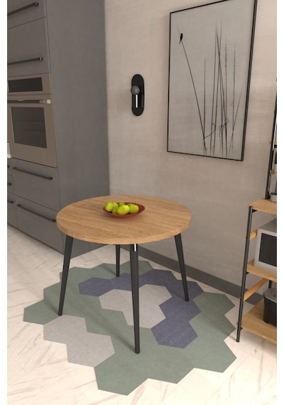 Vilinze Argos Yuvarlak Mdf Naturel Sabit Mutfak Masası - Q90 Cm Naturel Siyah