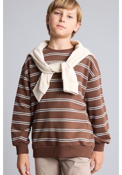 Defacto Oversize Bisiklet Yaka Çizgili Sweatshirt Erkek Çocuk H9694a826wnbn333 Kahve-bn333
