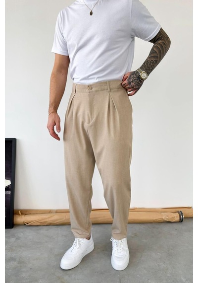 Bej Basic Boyfriend Kumaş Pantolon