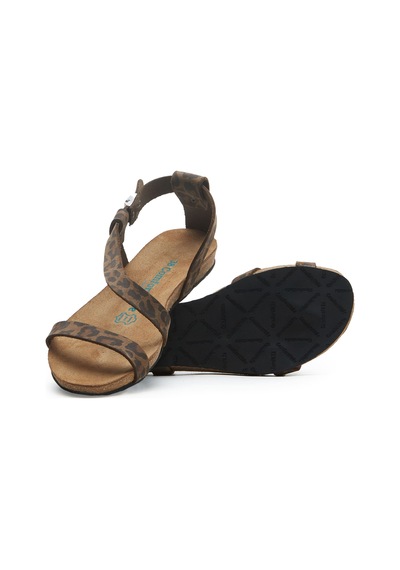 Comfortfusse Grady - Kadın Ortopedik Hakiki Deri Sandalet Leopar Baskılı Deri