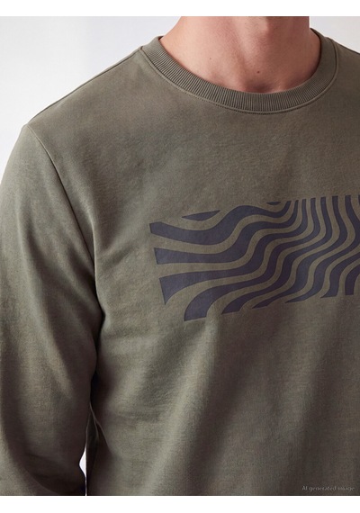 Lcwaıkıkı Classic Yeşil Bisiklet Yaka Baskılı Sweatshirt