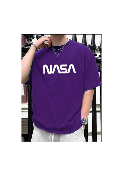 Medinenur Unisex Nasa Baskılı Siyah Tshirt Mor