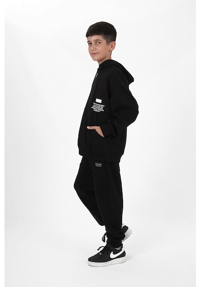 Haykids Erkek Çocuk Uzun Kol Baskılı Kapüşonlu Eşofman Takımı Siyah