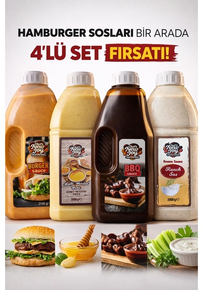 4'lü Gurme Hamburger Sos Seti Ranch-barbekü-ballı Hardal-burger Sos Fast Food Efsane Paket