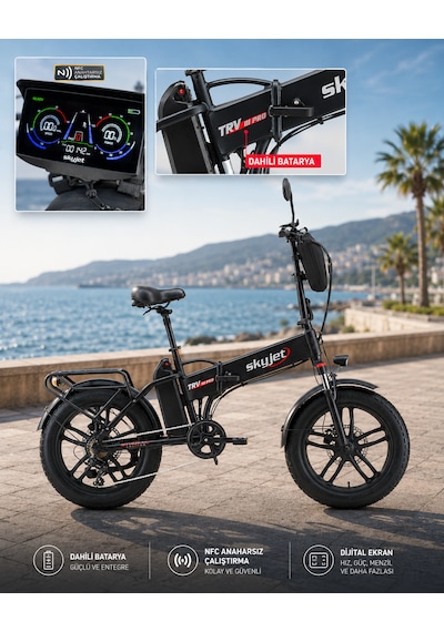 Skyjet Trvııı Pro 1000w Elektrikli Bisiklet Ayna Çanta Ve El Gazı Hediyeli Siyah