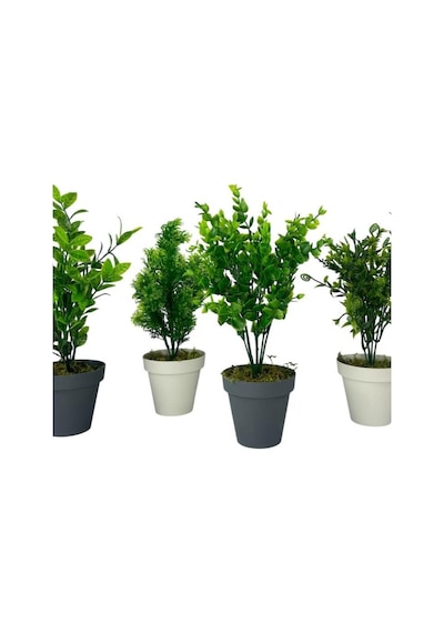 4lü Set Yapay Çiçek Mini Saksıda Yeşil Bitkiler 30cm