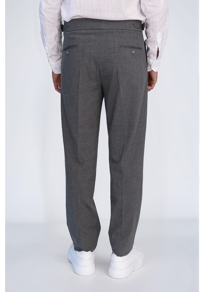 Antrasit Çift Pileli Tokalı Yüksek Bel Slim Fit Pantolon Wessi Füme