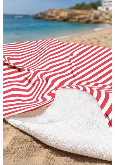 Çizgili Kırmızı Beyaz Marine Plaj Havlusu - Modern Nautical Stil Hızlı Kuruyan Mikrofiber Havlu Çok Renkli