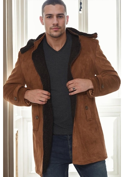Plt9399 Dewberry Süet Görünümlü Erkek Palto-açık Camel Açık Camel