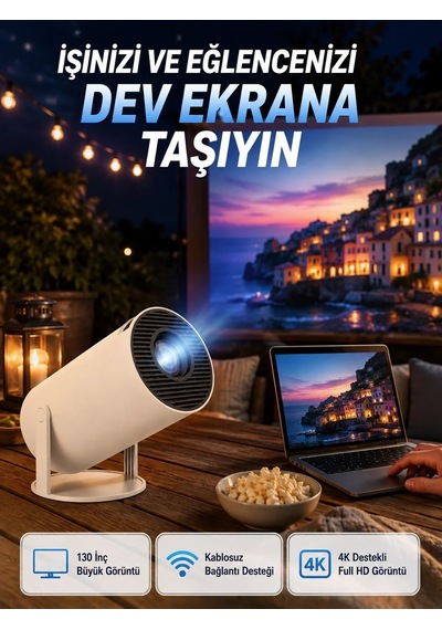 Ers Full Hd 4k Destekli Akıllı Projeksiyon 130 İnç Ekran, Uzun Ömürlü Ampul Ve Çoklu Giriş