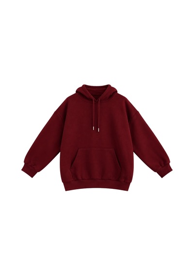 Vadon 1047 Kadın Kapüşonlu Kanguru Cepli 3 İplik Pamuklu Sweatshirt Bordo
