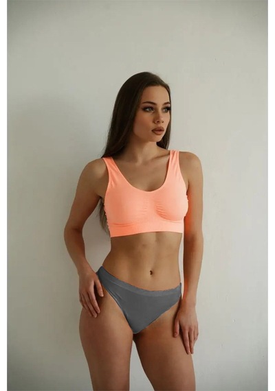 Navelli Model Düz Desensiz Örme Model Yumuşak Dikişli Spor String Külot Koyu Gri Renk Koyu Gri