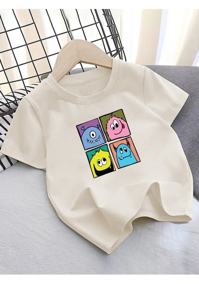 Uyguntarz Çocuk Canavarlar Baskılı Tasarım Tshirt Bej