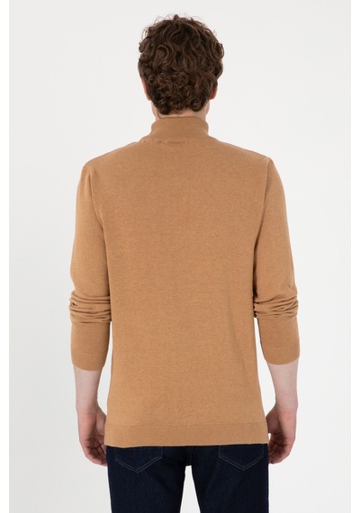 U.S. Polo Assn. Erkek Slim Fit Yarım Balıkçı Yaka Camel Melanj Basic Kazak 50288887-VR122 U.S. Polo Assn. Erkek Slim Fit Yarım Balıkçı Yaka Camel Melanj Basic Kazak 50288887-VR122