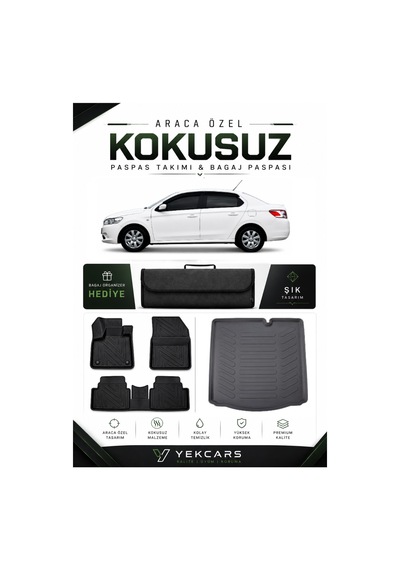 Peugeot 301 2018 Model Aracınıza Özel 4d Karbonlu Kauçuk Paspas Takımı Ve Bagaj Havuzu