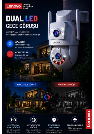 2 Kameralı Wifi Ultra Renkli Gece Görüşlü Hareket Takipli Güvenlik Kamerası