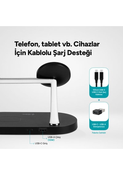 Ttec Aircharger Quattro M Magsafe Uyumlu iPhone - Apple Watch - Airpods LED Kablosuz Hızlı Şarj Standı Siyah