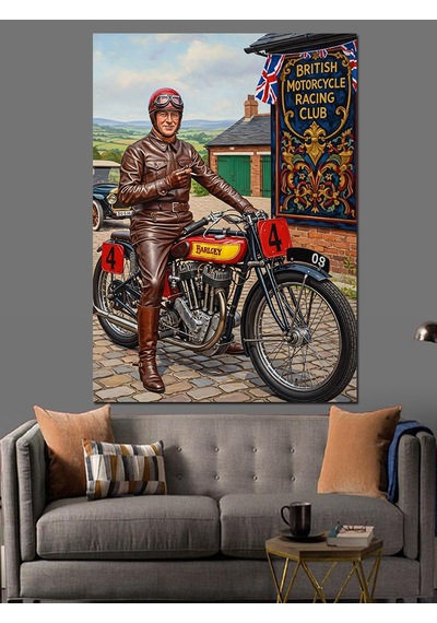 Ahşap Tablo Vintage Motosiklet Sürücüsü Posteri
