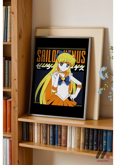 Sailor Moon Venus Poster, Siyah Çerçeveli Duvar Tablosu - Anime Severlere Özel Hediye