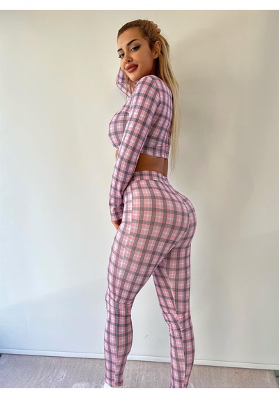 Pink Life Ekose Desenli Pantolonlu İkili Takım Pap1704-pembe Pembe