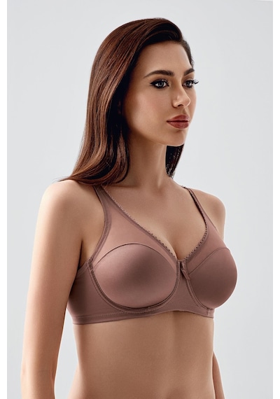 New Bra Kadın C Kap Balenli Tül Detaylı Toparlayıcı Sütyen Vizon 2304 Vizon