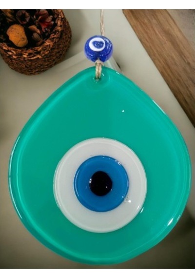 Mavi Nazar Boncuklu Açık Yeşil Renk Nazar Boncuklu Damla Desen El