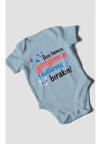 Morivokids Yengeye Özel Kısa Kollu Bebek Body %100 Pamuk Zbn150-kk Bebe Mavisi