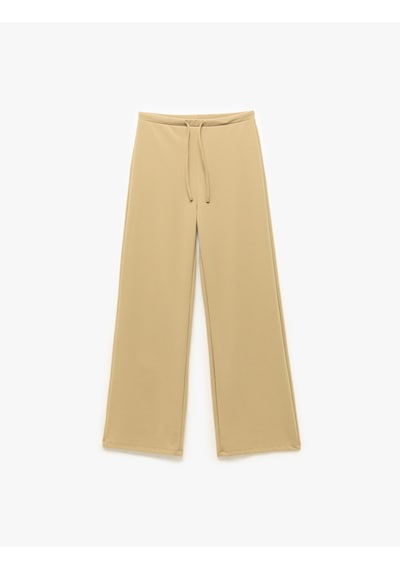 Koton Yüksek Bel Bağcıklı Geniş Paça Pantolon Khakı 6wal40047ık Haki