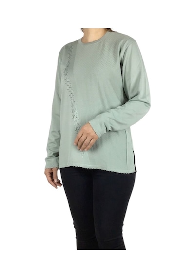 Kadın Önü Taşlı Kışlık Anne Bluz Mint Yeşili