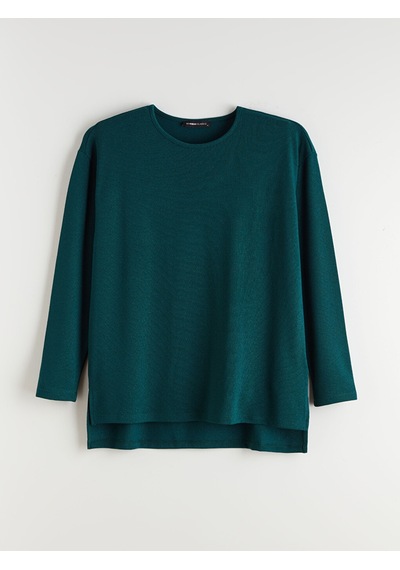 Lcw Everyday Yeşil Bisiklet Yaka Oversize Kadın Tişört