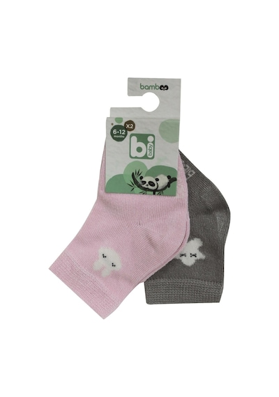Bibaby Desenli Bamboo 2Li Çorap 68384 Pembe Gri Pembe - Gri