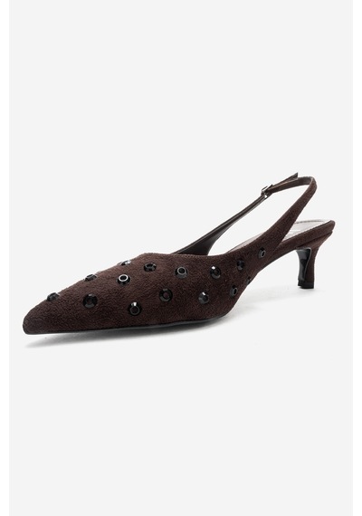 Luvishoes Lorex Kahverengi Süet Taşlı Kadın Topuklu Ayakkabı Kahverengi
