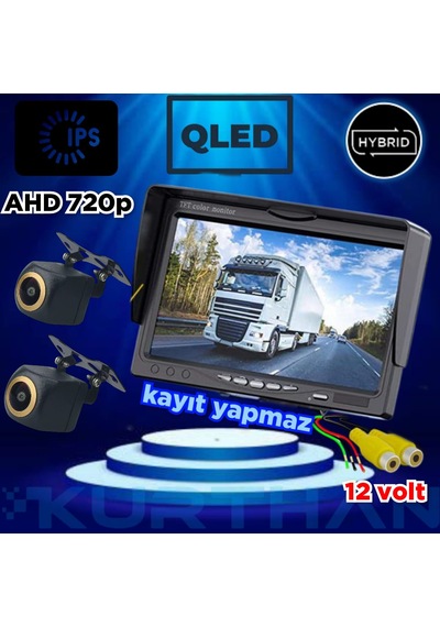 2 Adet Ahd 720p Balık Gözü Kamera Ve 7'' Qled Ips Monitör 12v