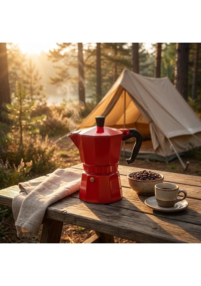 Kırmızı Moka Pot 3 Fincanlık, 180 Ml Alüminyum Espresso Demliği, Ocak Üstü Kahve Cezvesi, Gazlı Elektrikli Seramik Ocak Uyumlu, 9x12x17 Cm