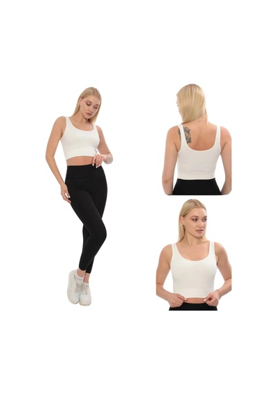 Fantazer Premium Göğüs Toparlayıcı Sarkma Önleyen Spor Günlük Kalın Askılı Pedli Fitilli Crop Büstiyer Beyaz