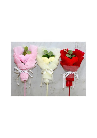10 Adet El Örgüsü Kalp Çiçeği Buketi El Yapımı Örgü Çiçek Aranjmanı, Kalp Tasarım, Dekoratif Buket, Hand Knitted Flower Bouquet Sarı