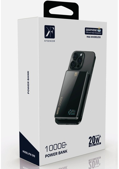 Pw598 10.000 Mah Dijital Göstergeli 20w Type-c Ve 15w Kablosuz Şarj Pd Hızlı Şarj Magsafe Powerbank Siyah