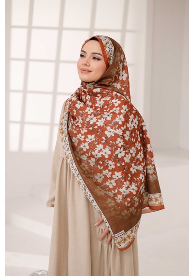 Mimiyum Flora Desen Soft Şal Kiremit
