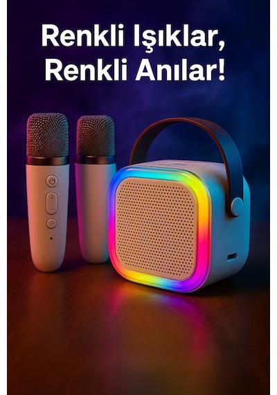 Mikrofonlu Bluetooth Karaoke Hoparlör Rgb Led Işık 5 Ses Efekti Taşınabilir Ses Bombası