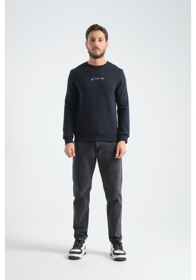 Shooter Sportwear Shooter Erkek Üç İplik Sweatshirt Regular Fit Pamuklu Bisiklet Yaka Günlük Spor Basic Lacivert