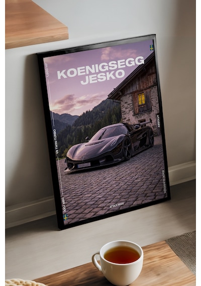 Koenigsegg Jesko Siyah Ahşap Çerçeveli Poster, Dekoratif Araba Duvar Tablosu