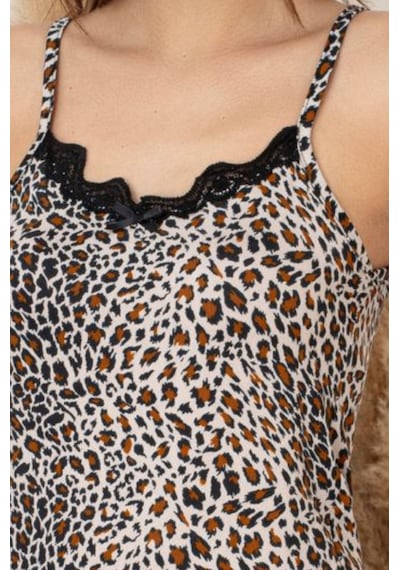 Farya Home Dreamy Milan Dantel Detaylı Leopar Desenli İp Askılı Şortlu Takım LEOPAR