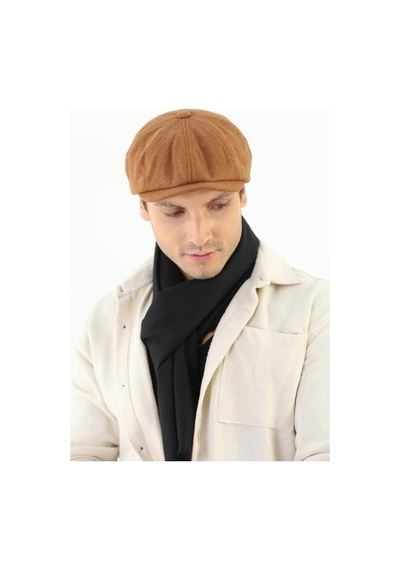 Eleven Markets Kışlık 8 Parca Kaşmir Düz Renk Peaky Blinders Model Erkek Kasket London Şapka Taba Taba