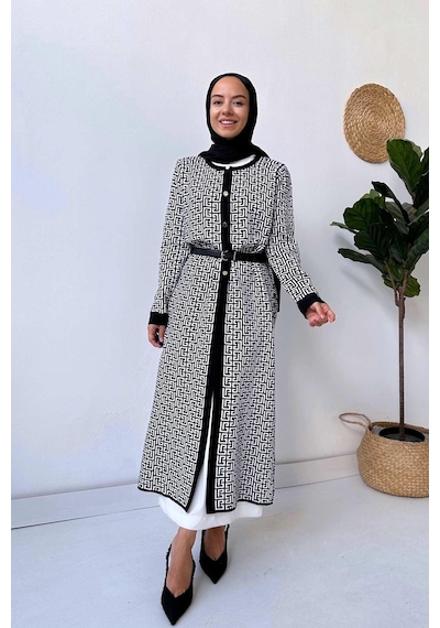 Kahijab Siyah/beyaz Desenli Hırka Siyah