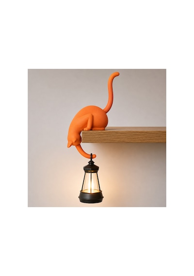 Modern & Şık - Minimalist Kedi Tasarımlı Dekoratif Raf Lambası Gece Lambası Açık 52054541